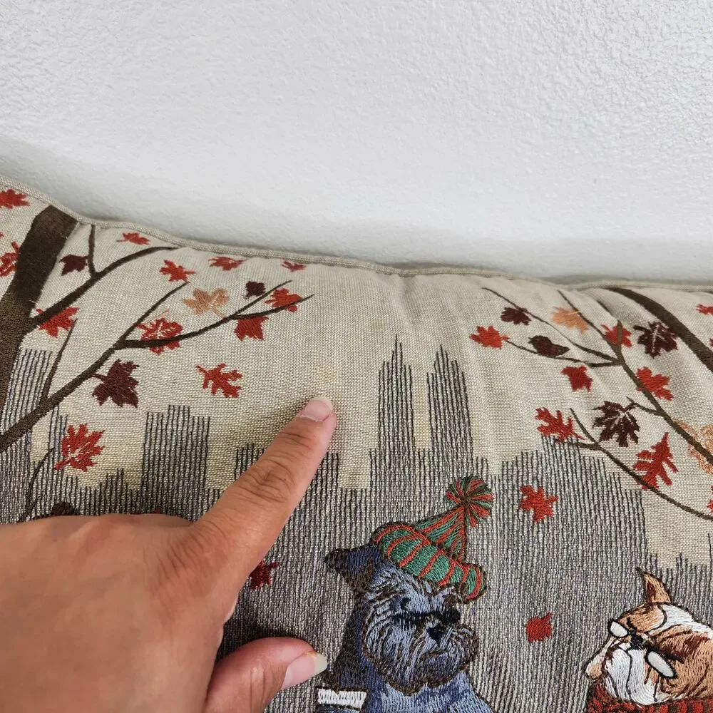 Pier 1 Decorative Pillow City Dogs in the Fall Cushion Fall Embroidered Decor